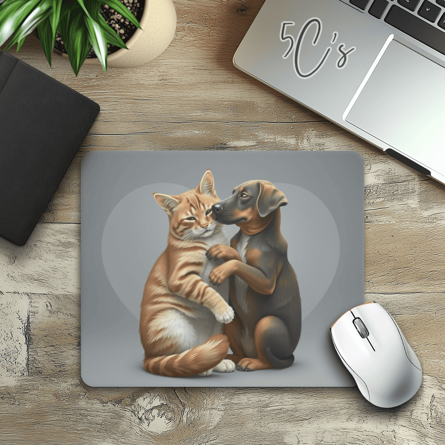 Cat & Dog Love Mouse Pad