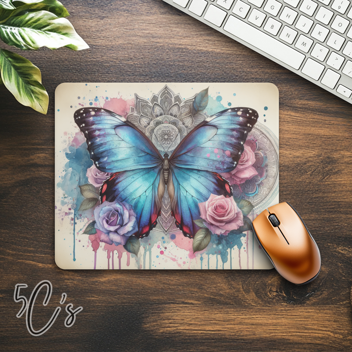 Glitter Blue Butterfly Mouse Pad
