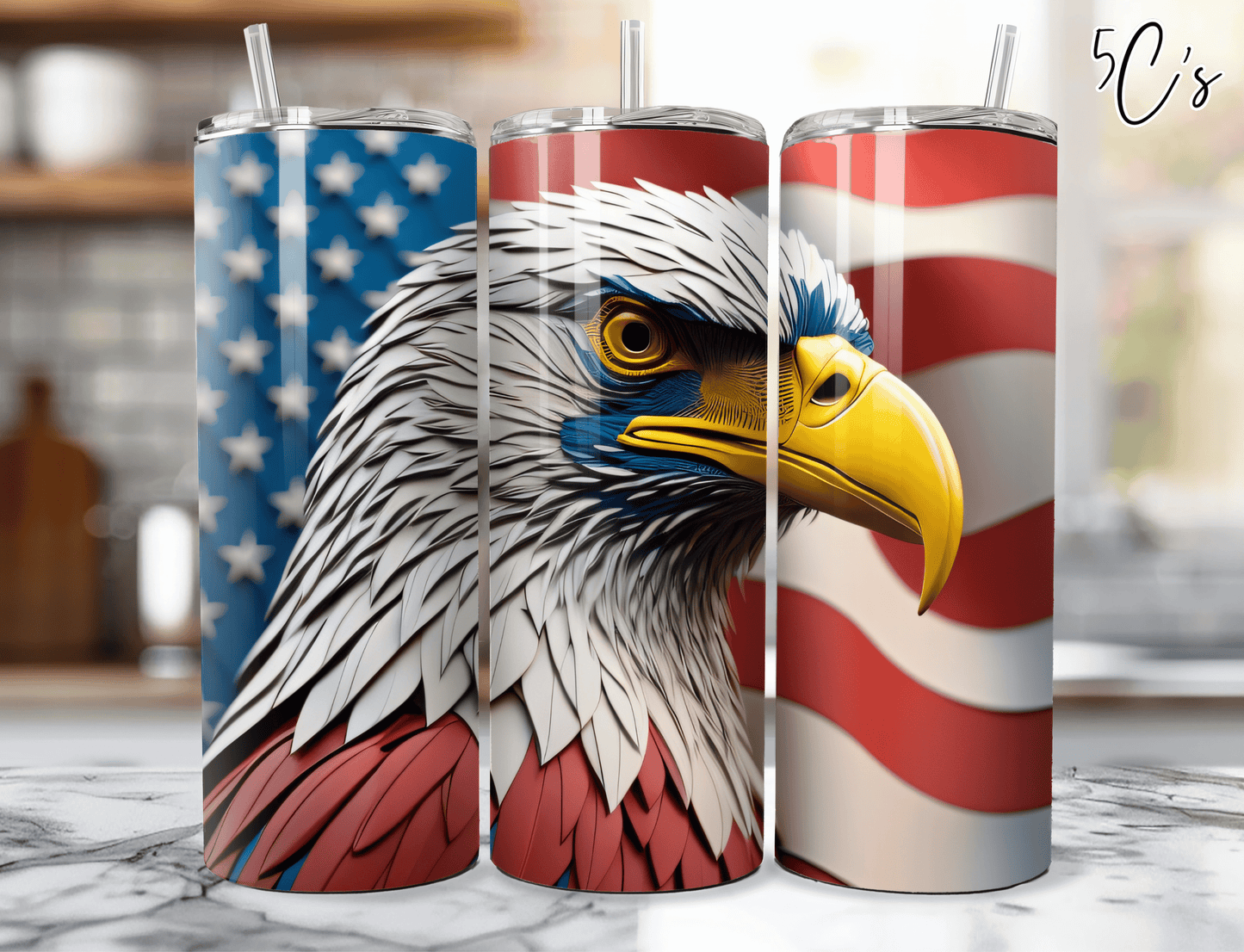 3D 4th of July American Eagle Tumbler