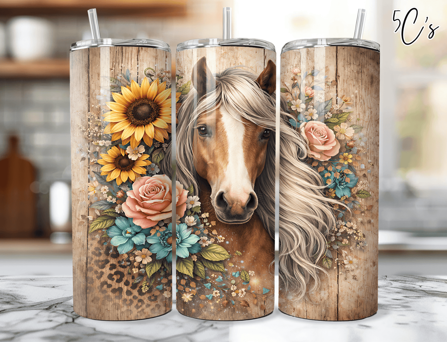 Horse Sunflower Floral Tumbler