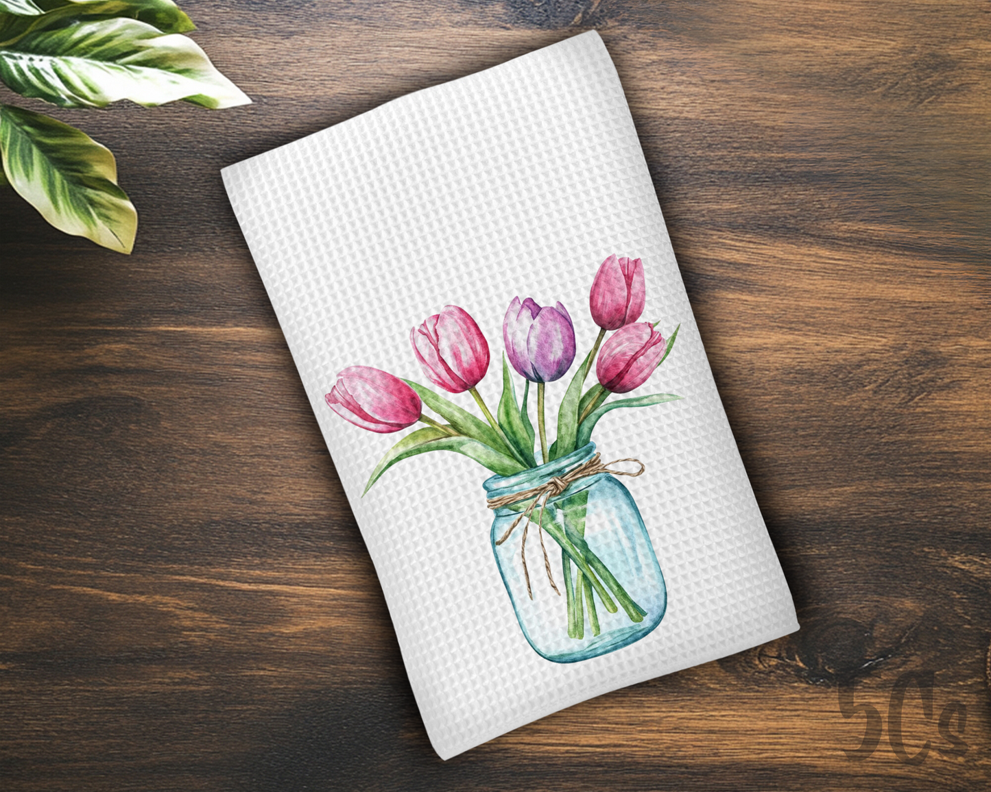 Watercolor Tulip Flower Jar Dish Towel