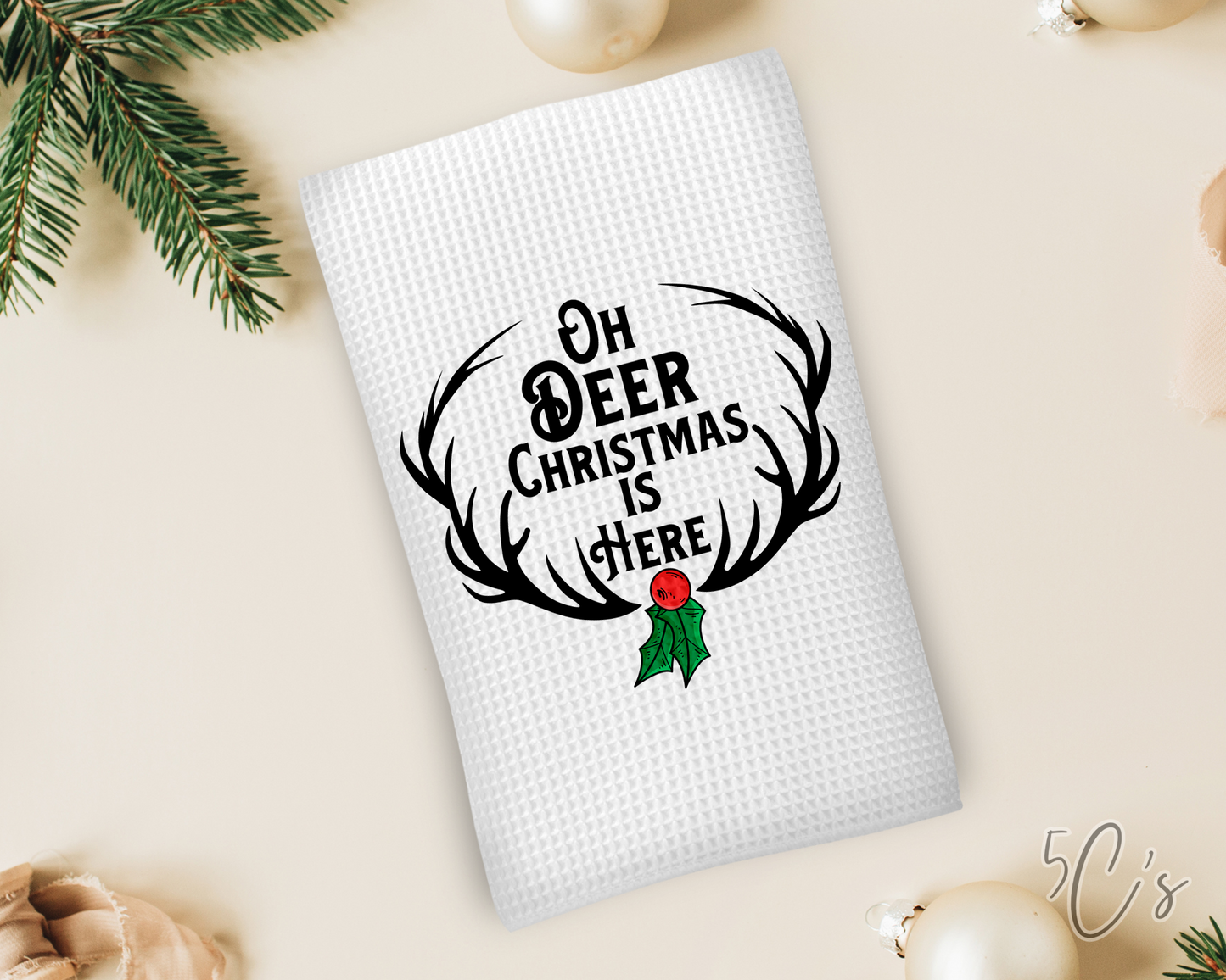 Oh Deer Christmas Is Here Dish Towel