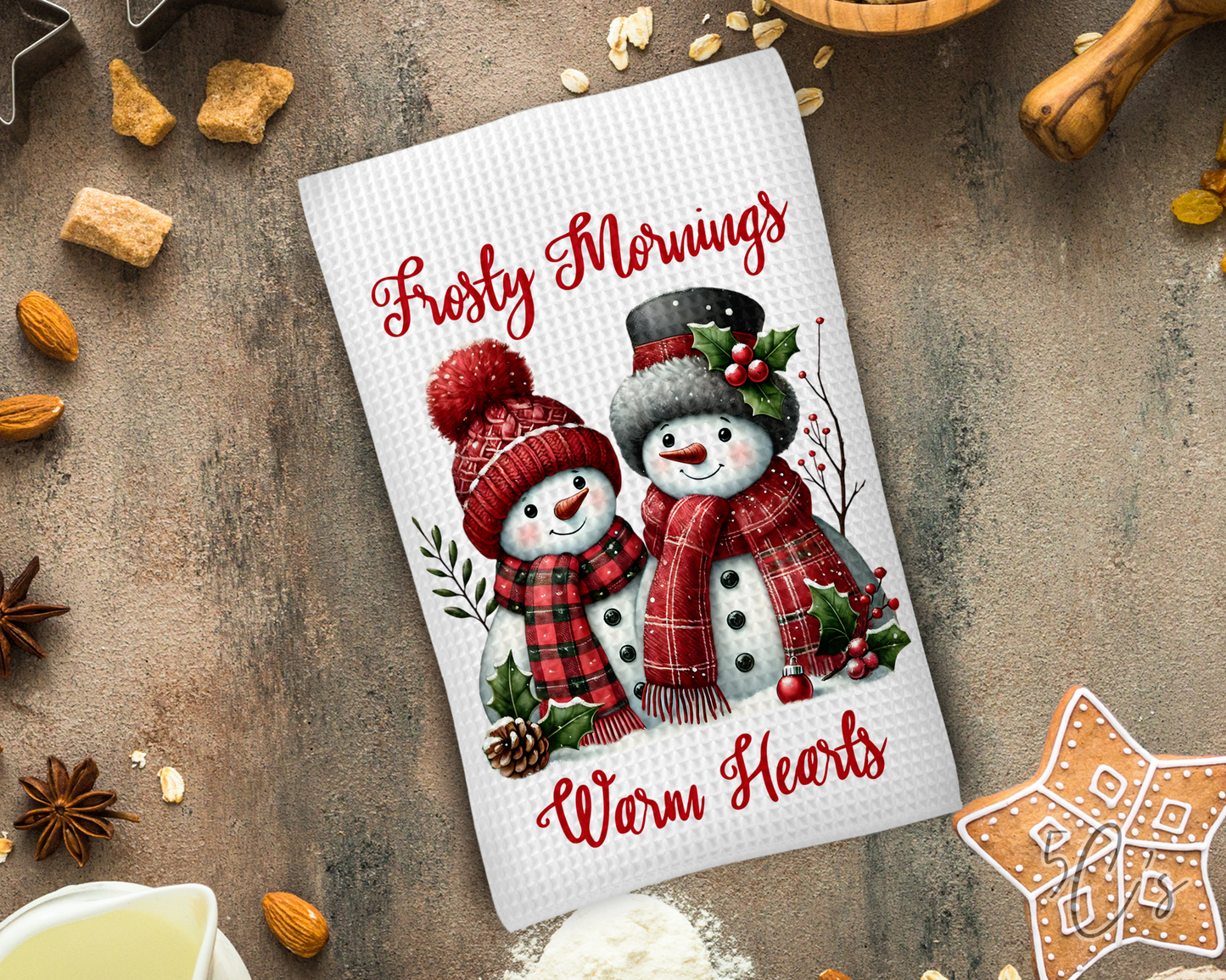 Frosty Mornings Warm Hearts Dish Towel