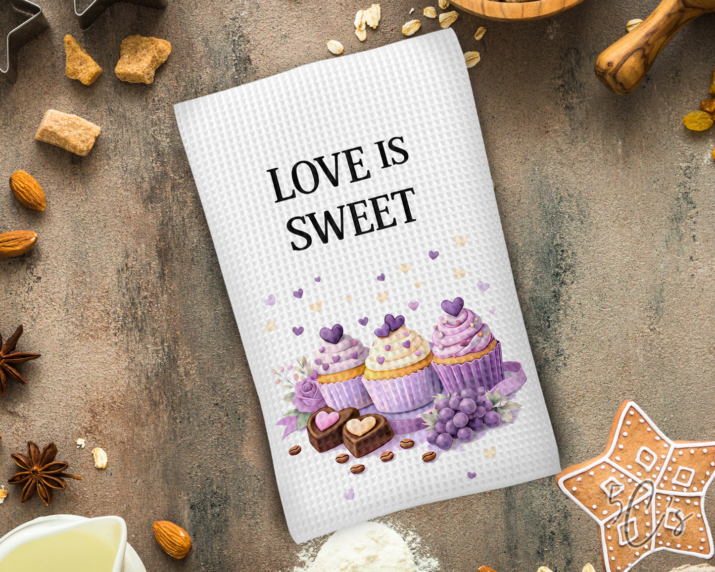 Love Is Sweet Purple Dish Towel