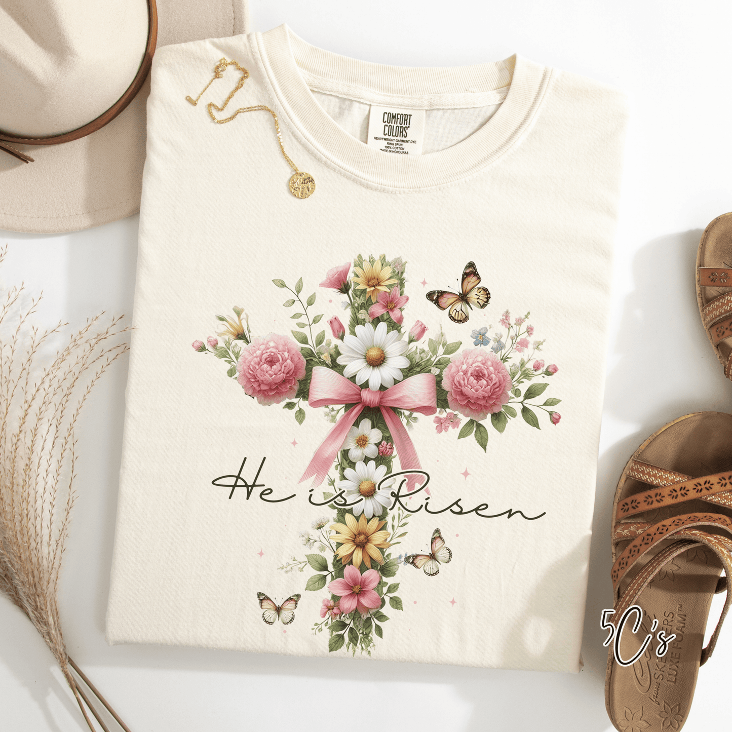 He Is Risen Watercolor Floral Graphic Tee