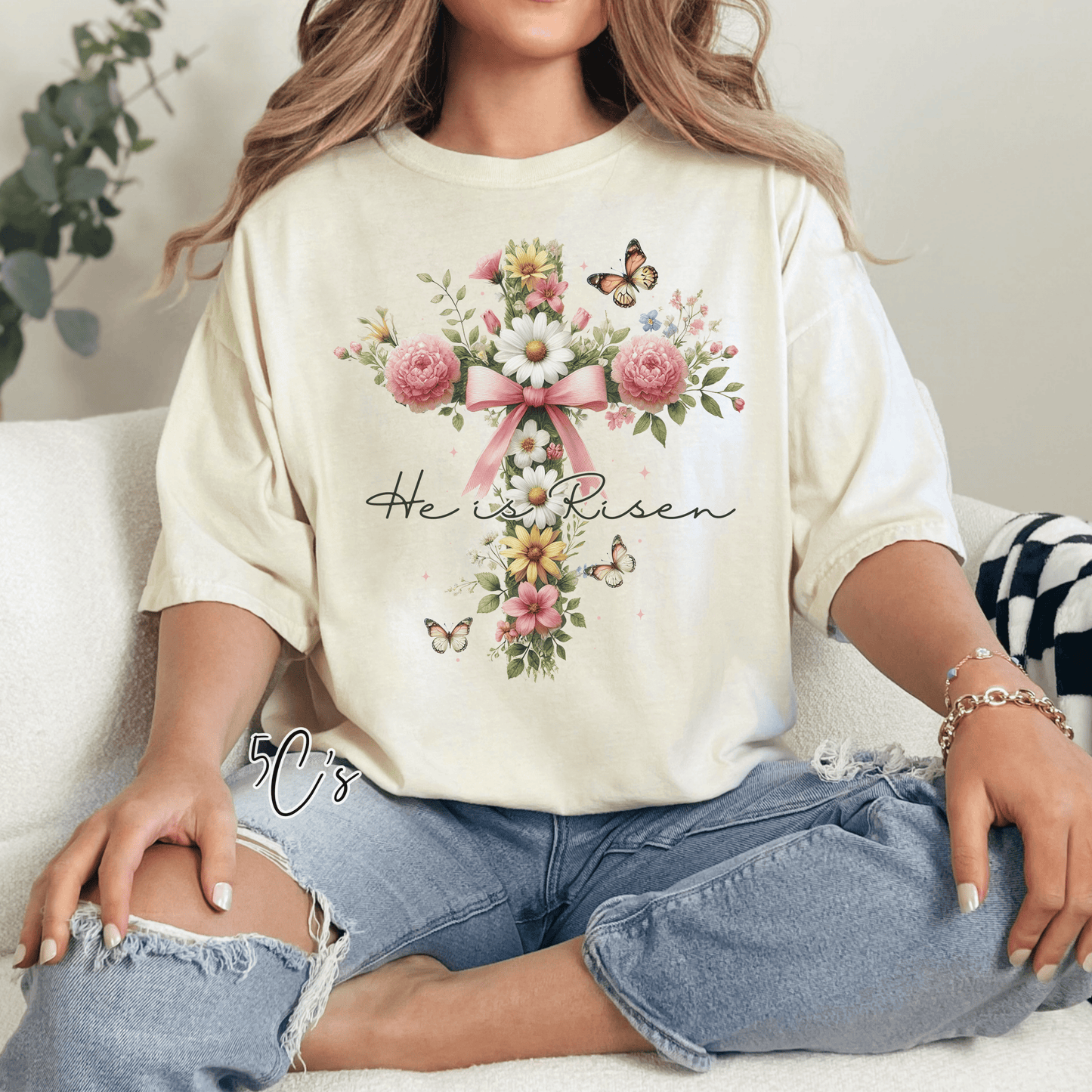 He Is Risen Watercolor Floral Graphic Tee