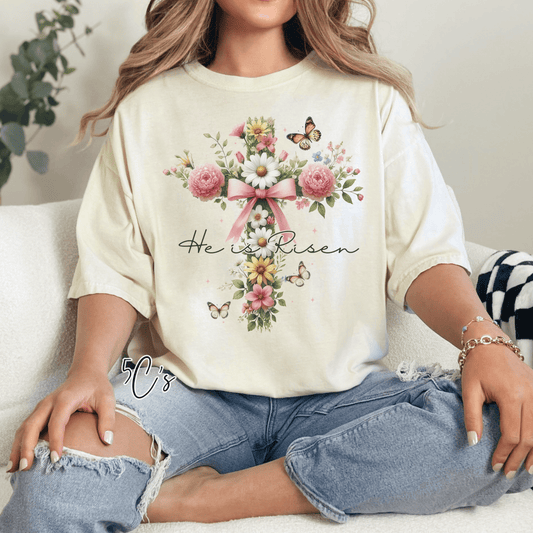 He Is Risen Watercolor Floral Graphic Tee