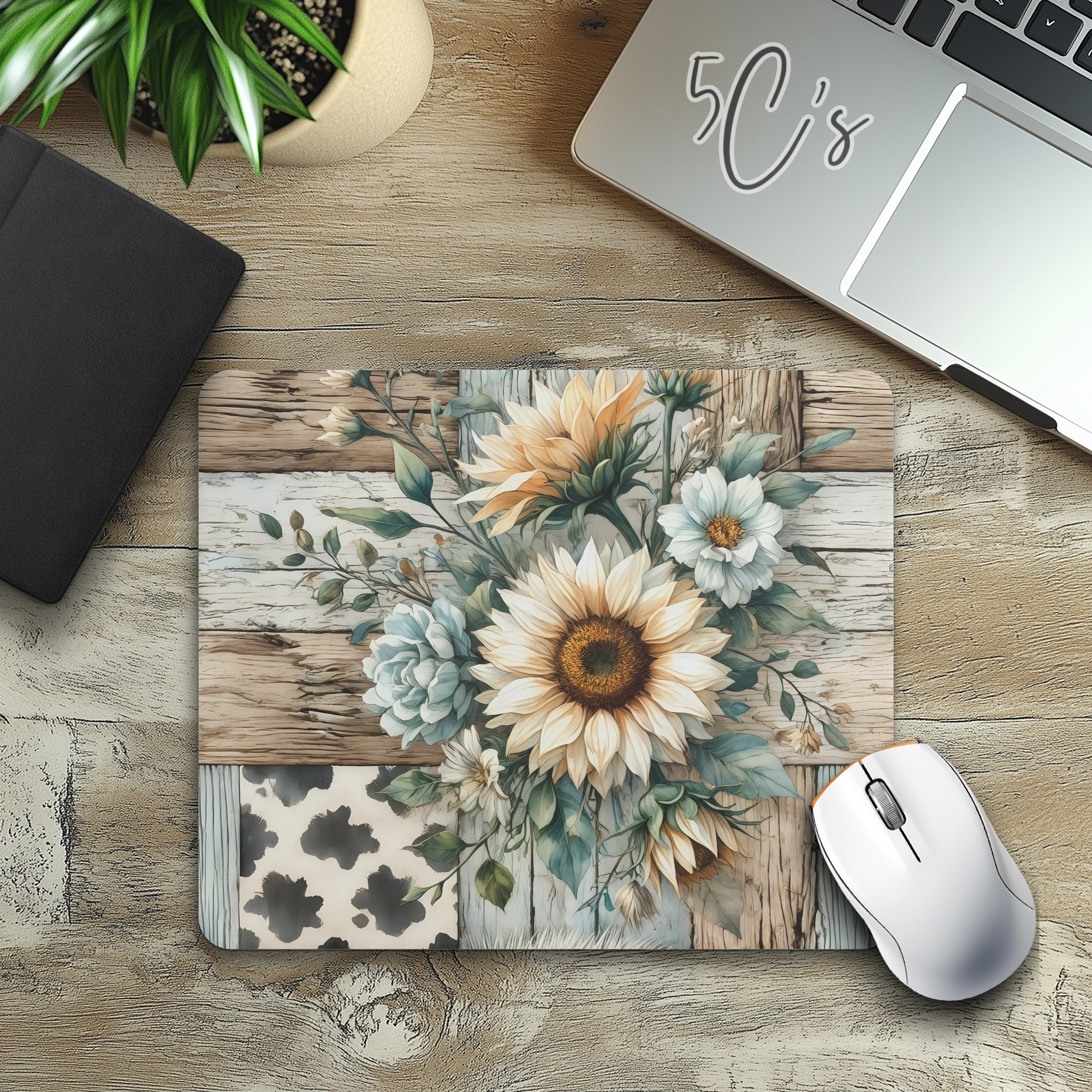 Boho Western Rustic Floral Mouse Pad