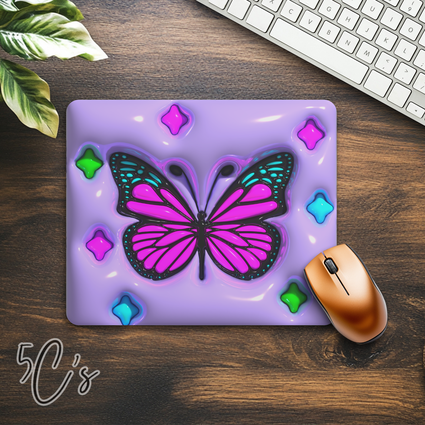 3D Puff Purple Butterfly Mouse Pad