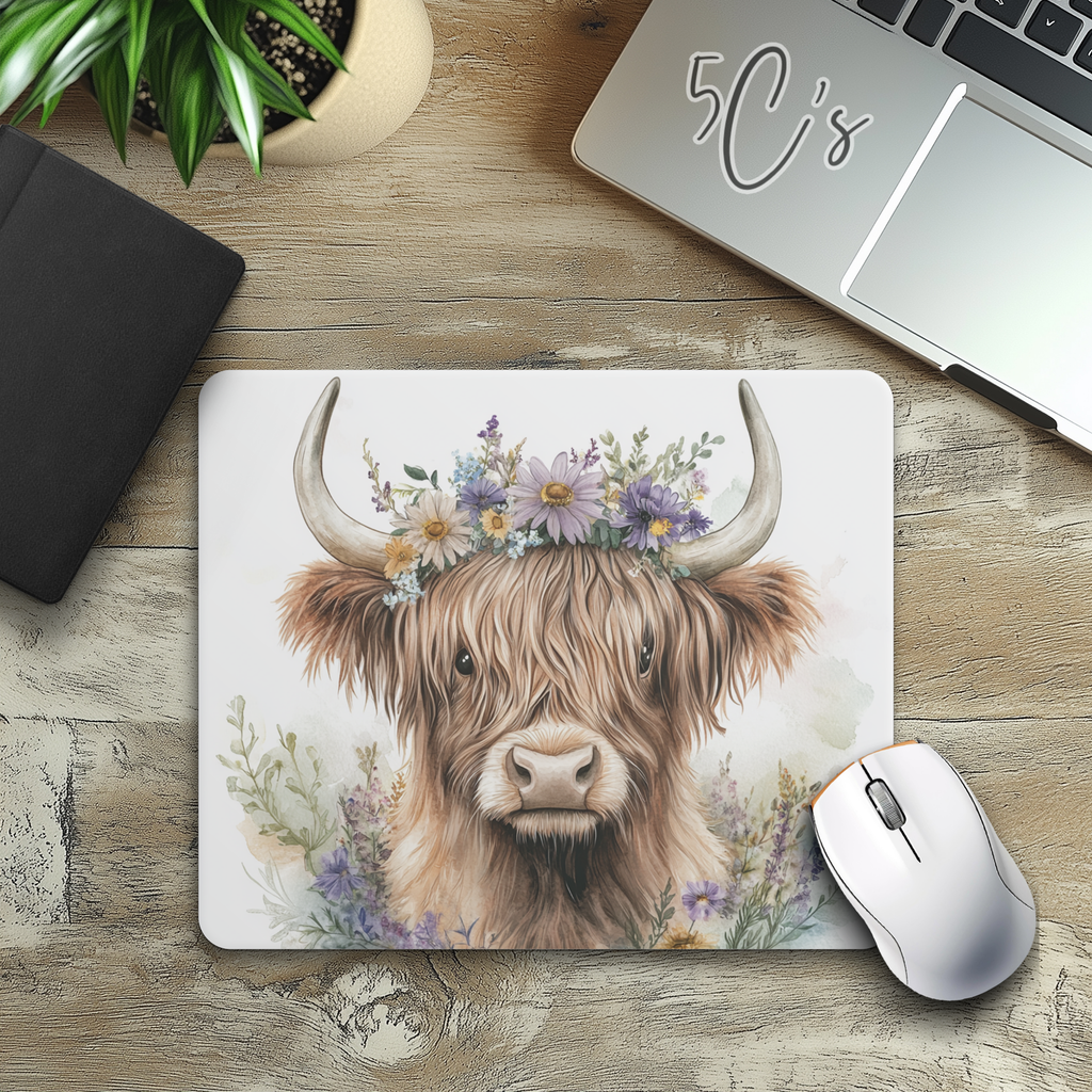 Highland Cow Floral Mouse Pad