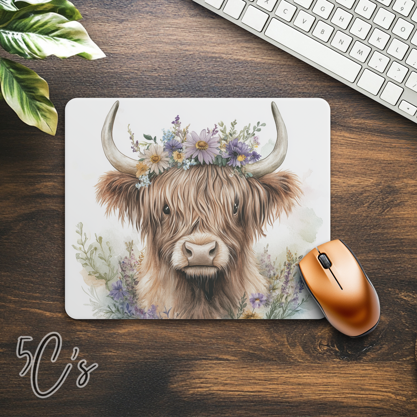 Highland Cow Floral Mouse Pad