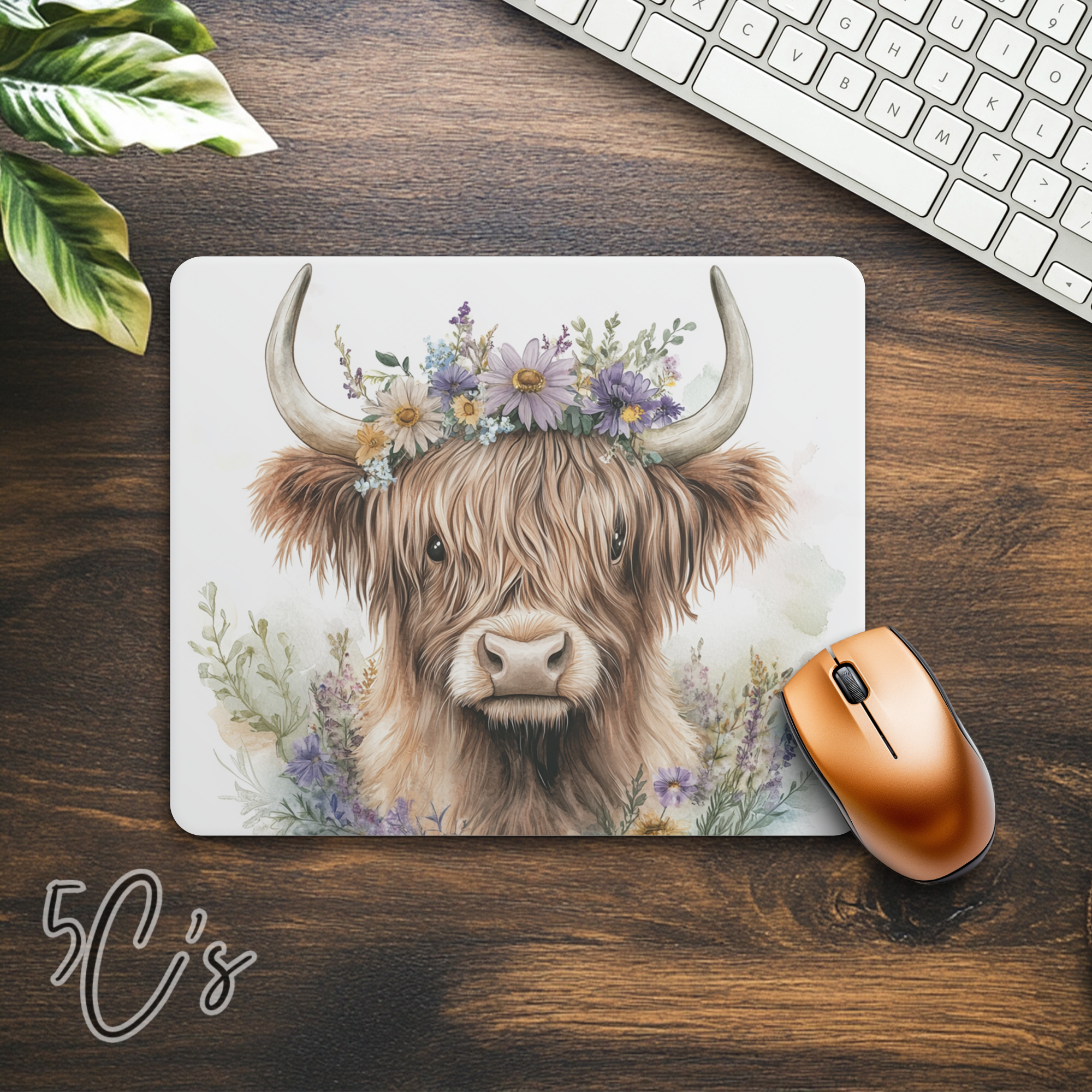 Highland Cow Floral Mouse Pad