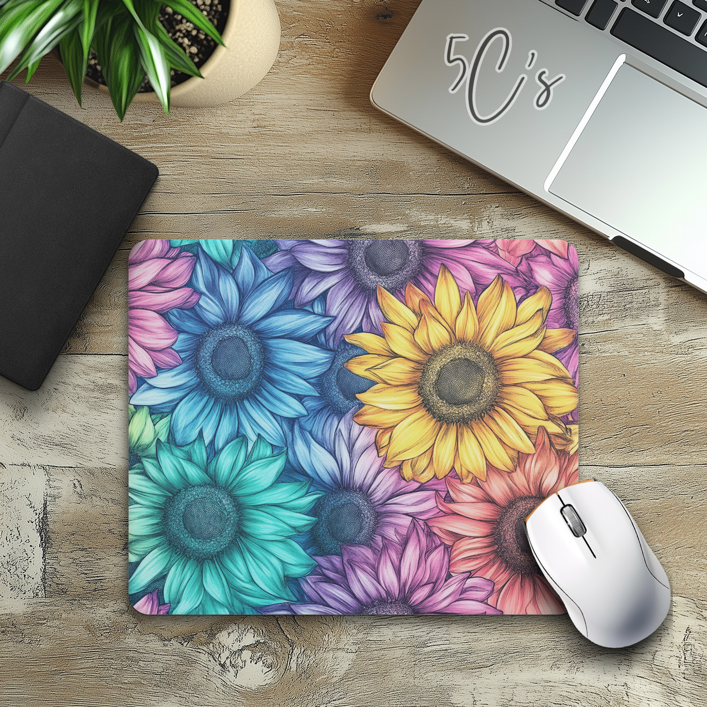 Rainbow Flowers Mouse Pad