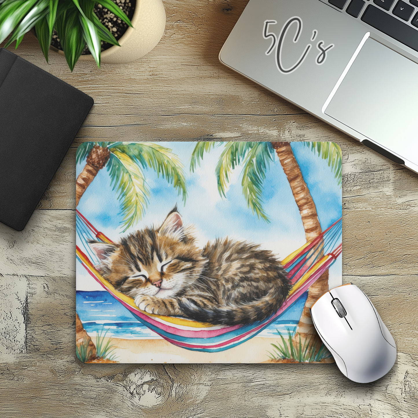 Watercolor Cat in Hammock Mouse Pad