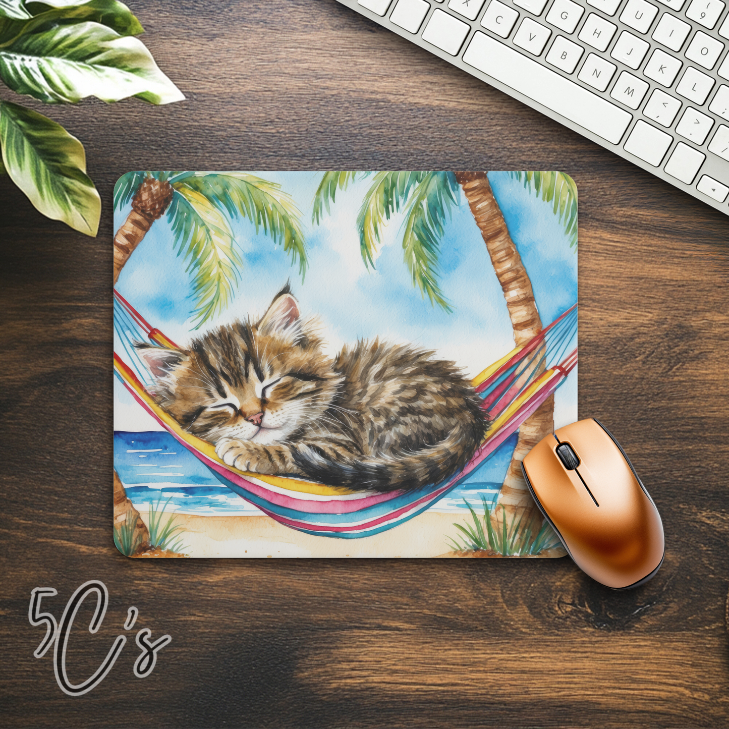Watercolor Cat in Hammock Mouse Pad