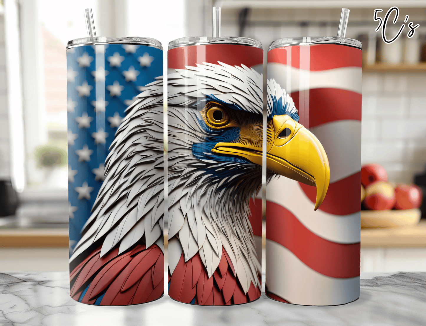 3D 4th of July American Eagle Tumbler