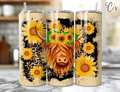 Highland Cow Leopard Sunflowers Tumbler