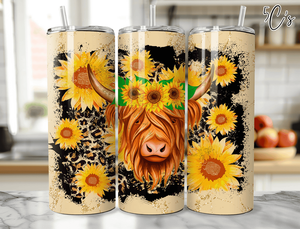 Highland Cow Leopard Sunflowers Tumbler