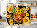 Highland Cow Leopard Sunflowers Tumbler