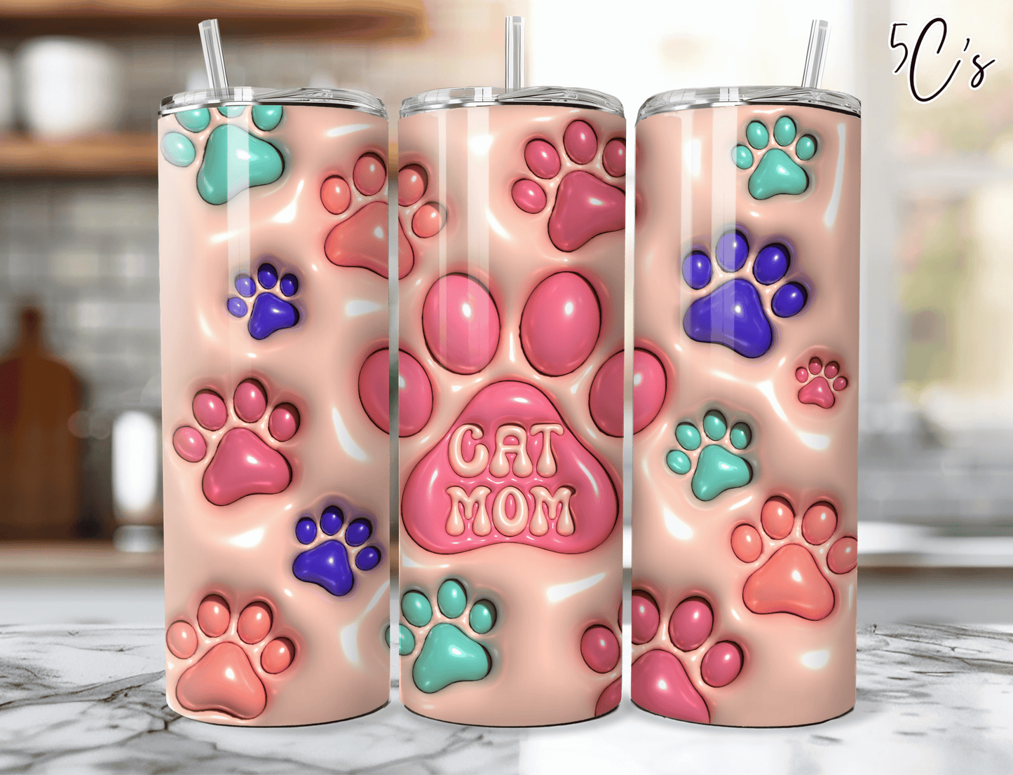 3D Inflated Cat Mom Tumbler
