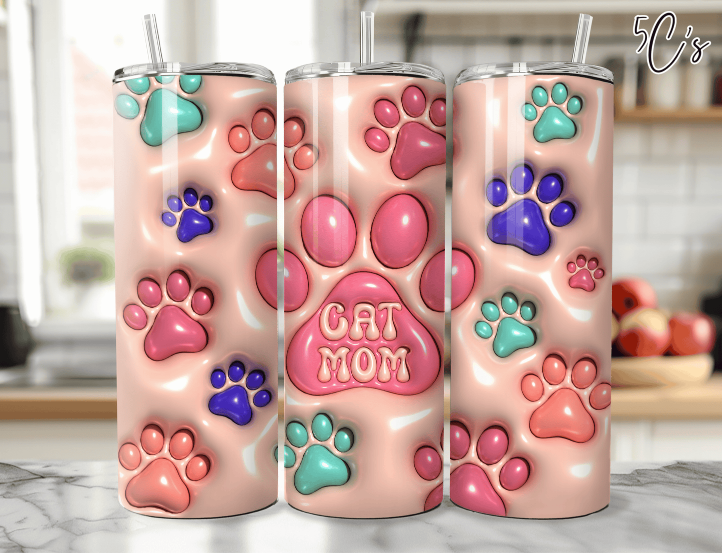 3D Inflated Cat Mom Tumbler