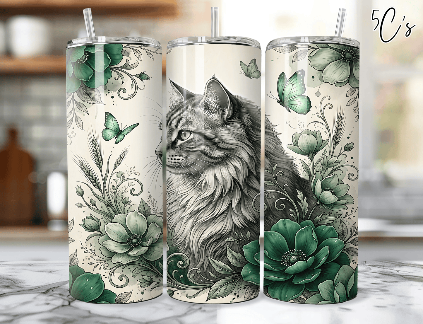 Mystical Cat Flowers Tumbler