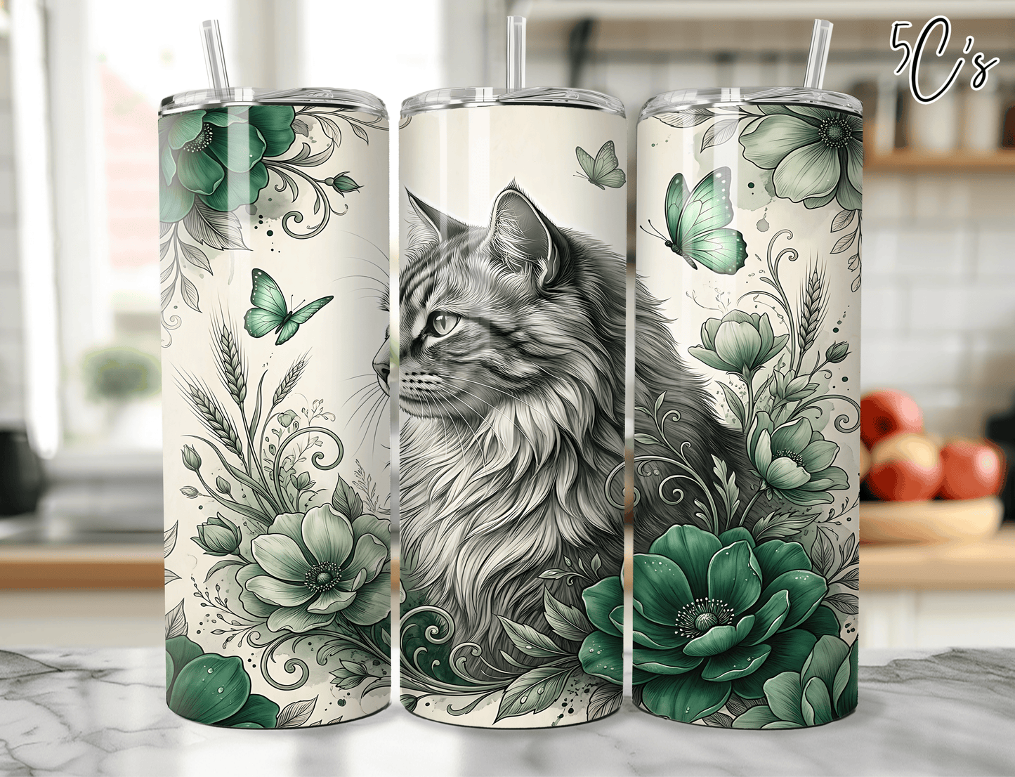 Mystical Cat Flowers Tumbler