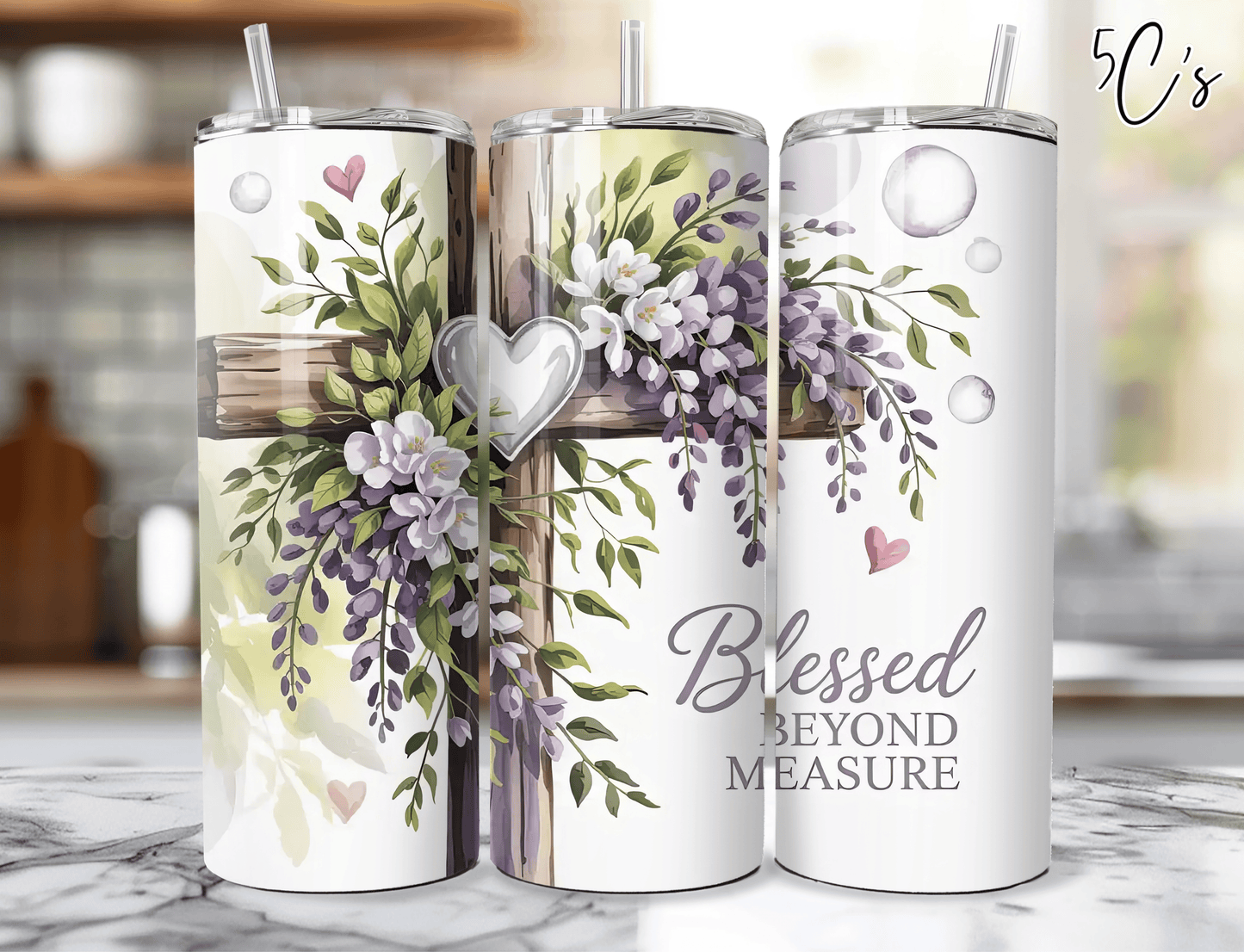 Christian Floral Cross Tumbler