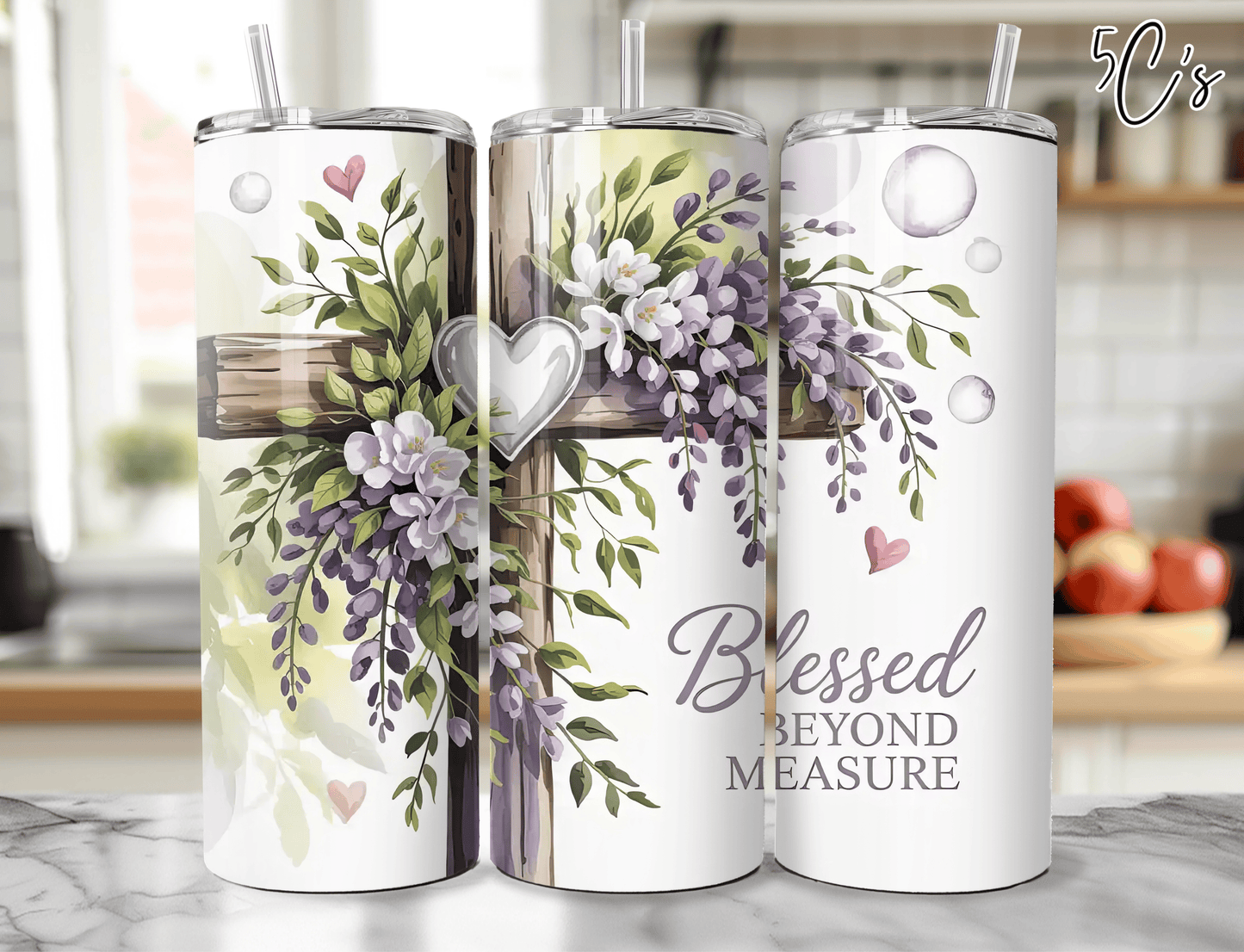 Christian Floral Cross Tumbler