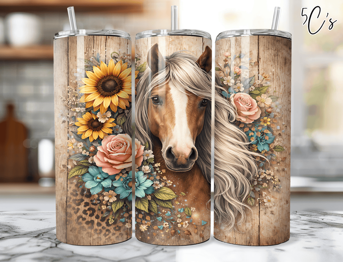 Horse Sunflower Floral Tumbler