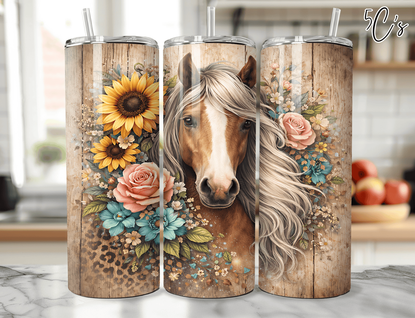 Horse Sunflower Floral Tumbler