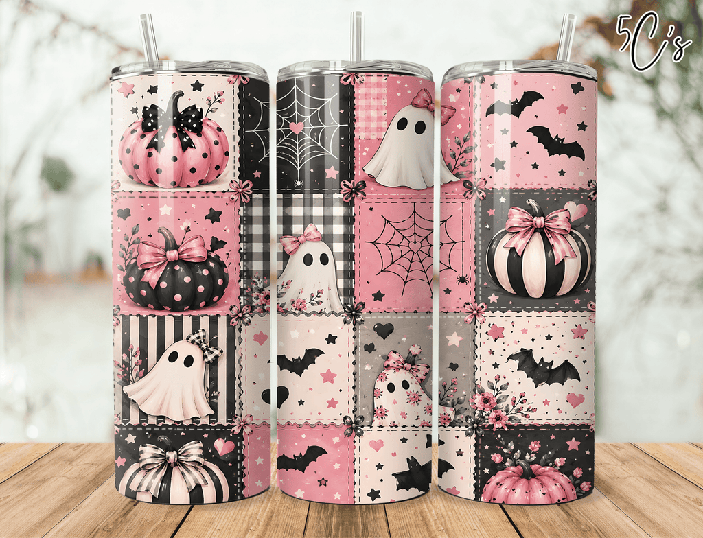 Pink Halloween Patchwork Tumbler