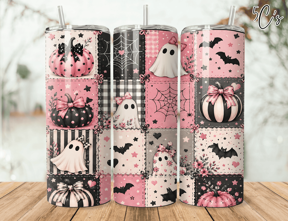 Pink Halloween Patchwork Tumbler