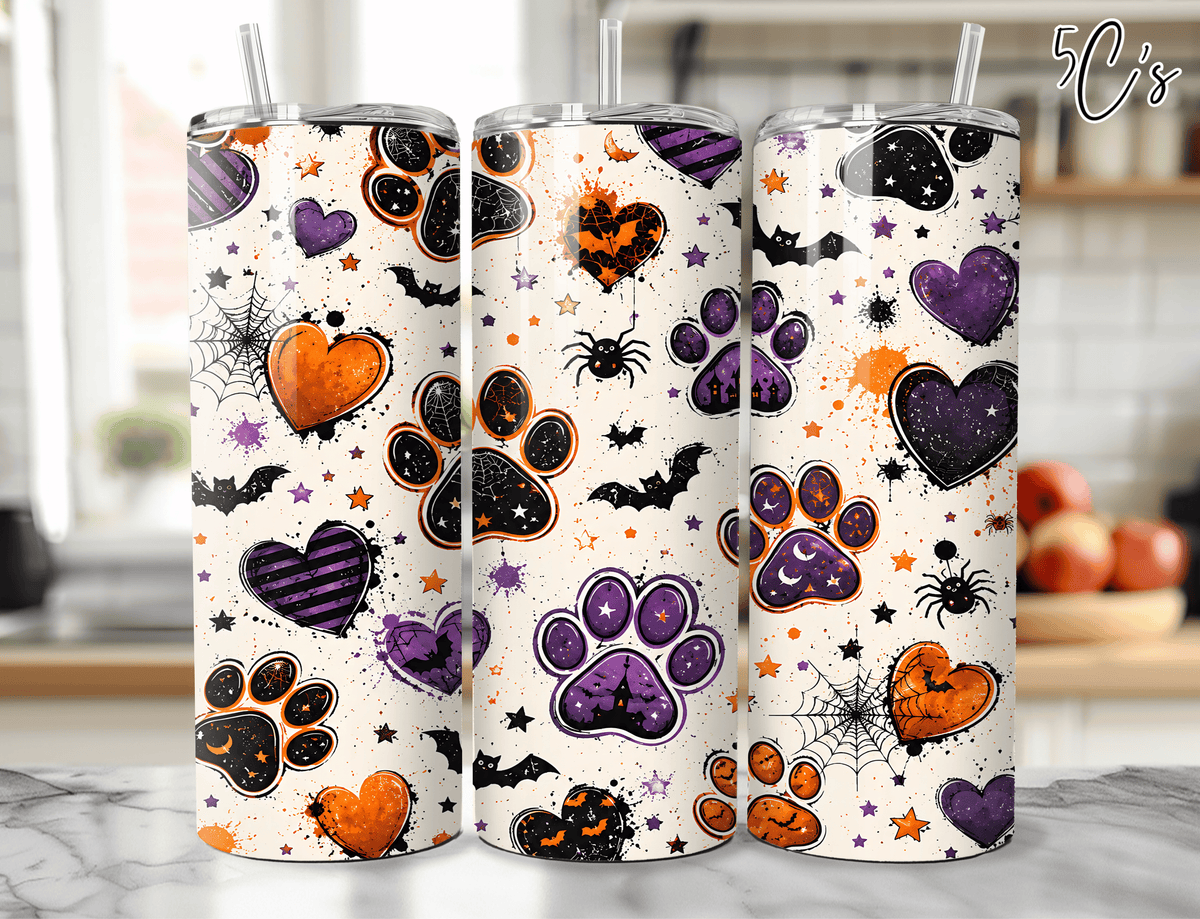 Spooky Halloween Dog Paw Prints Tumbler