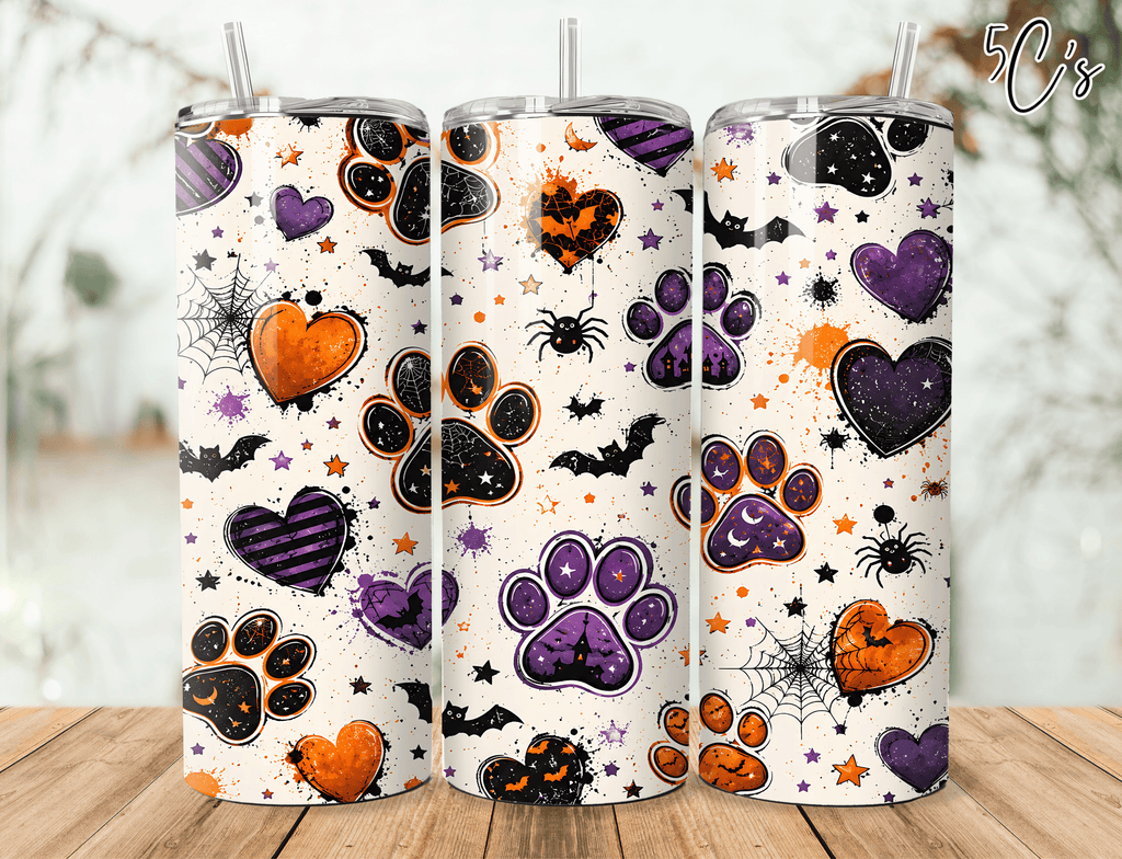 Spooky Halloween Dog Paw Prints Tumbler