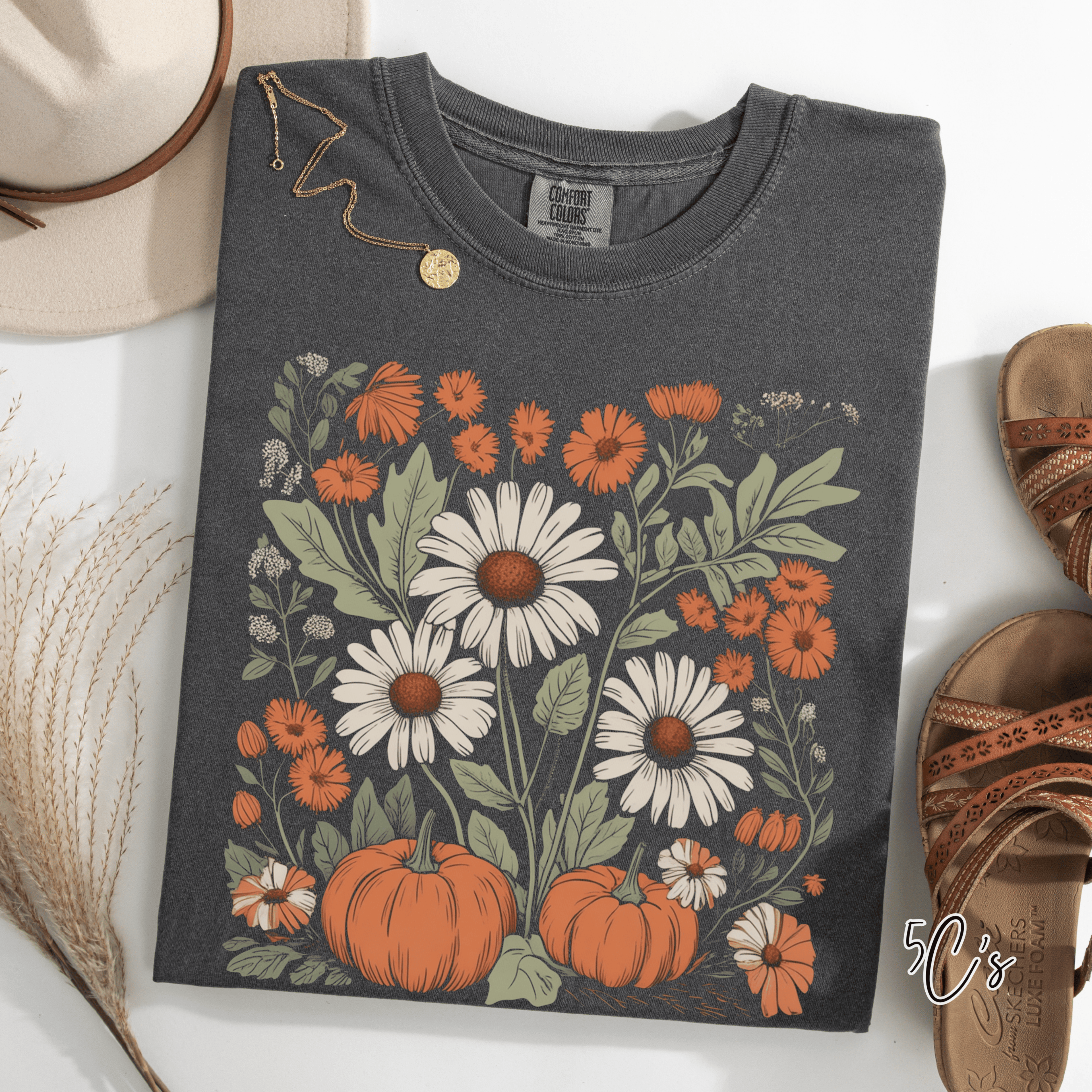 Boho Fall Floral Pumpkin Graphic Tee