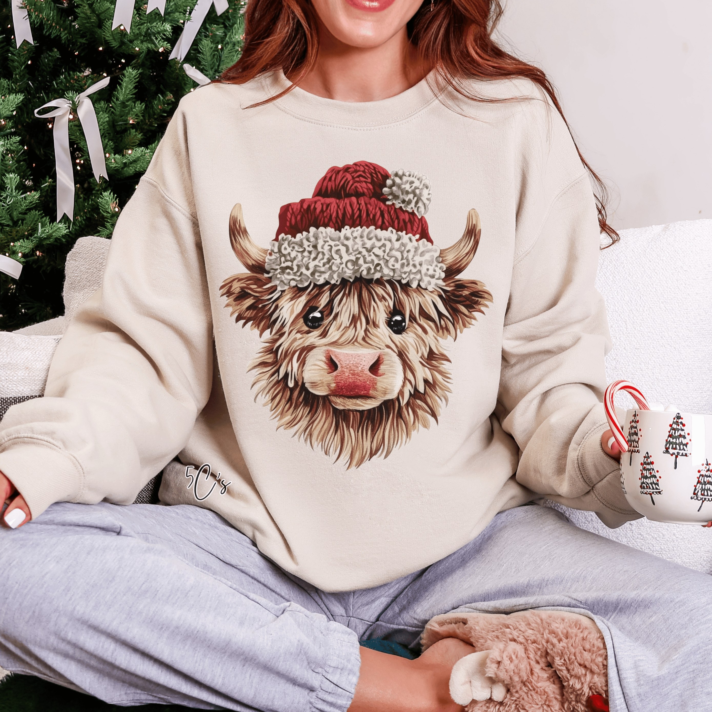 Faux Crochet Christmas Highland Cow Sweatshirt