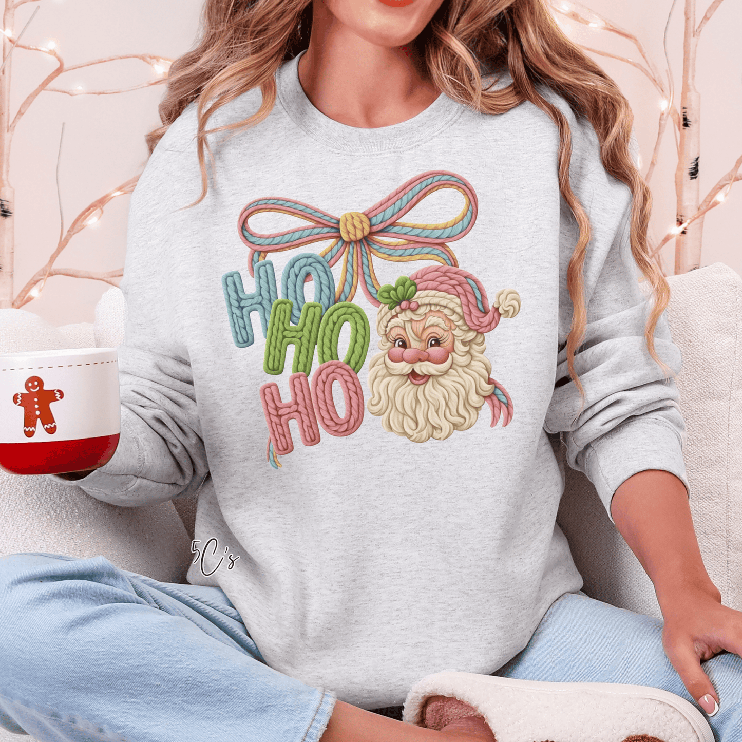 Faux Embroidery Ho Ho Sweatshirt