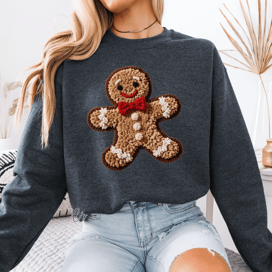 Latch Hook Faux Yarn Gingerbread Sweatshirt