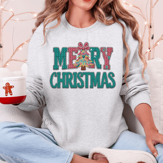Latch Hook Faux Yarn Merry Christmas Sweatshirt