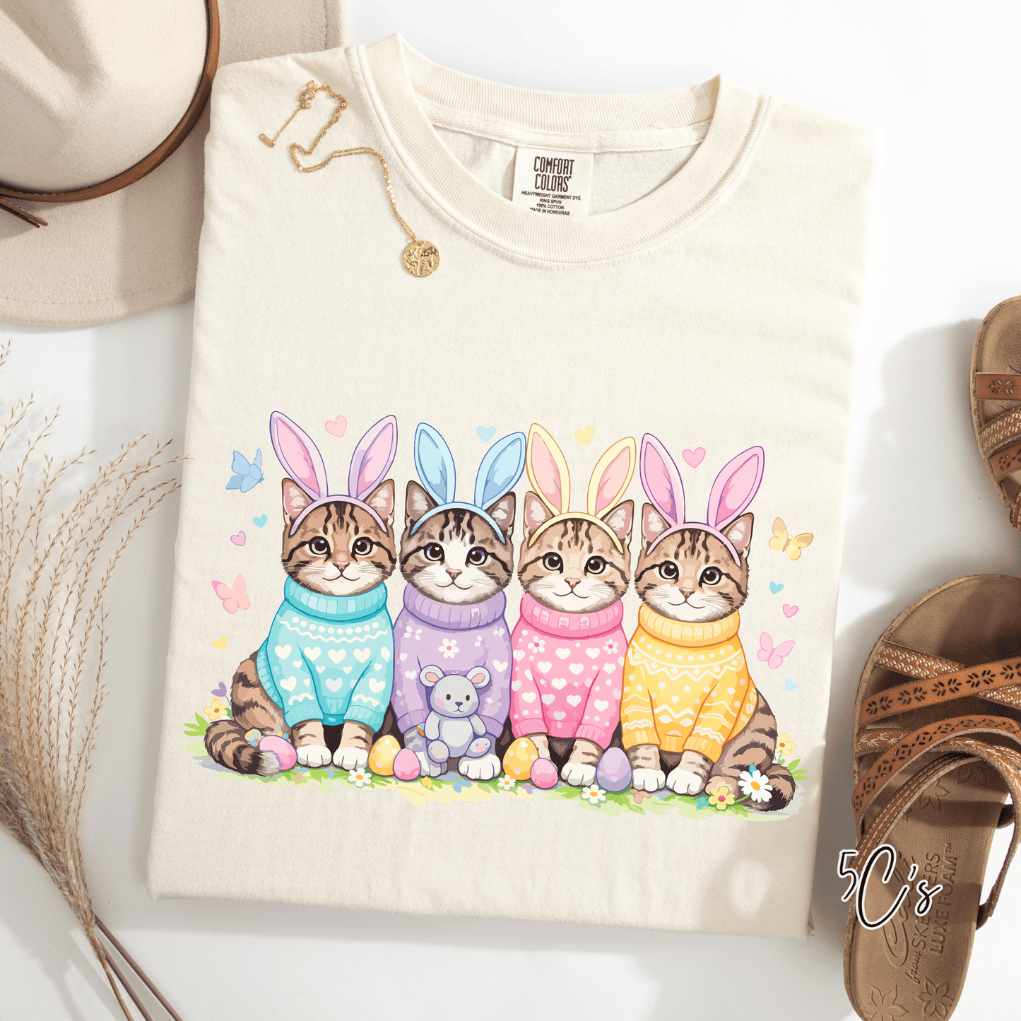 Bunny Ears Cute Easter Cats Graphic Tee