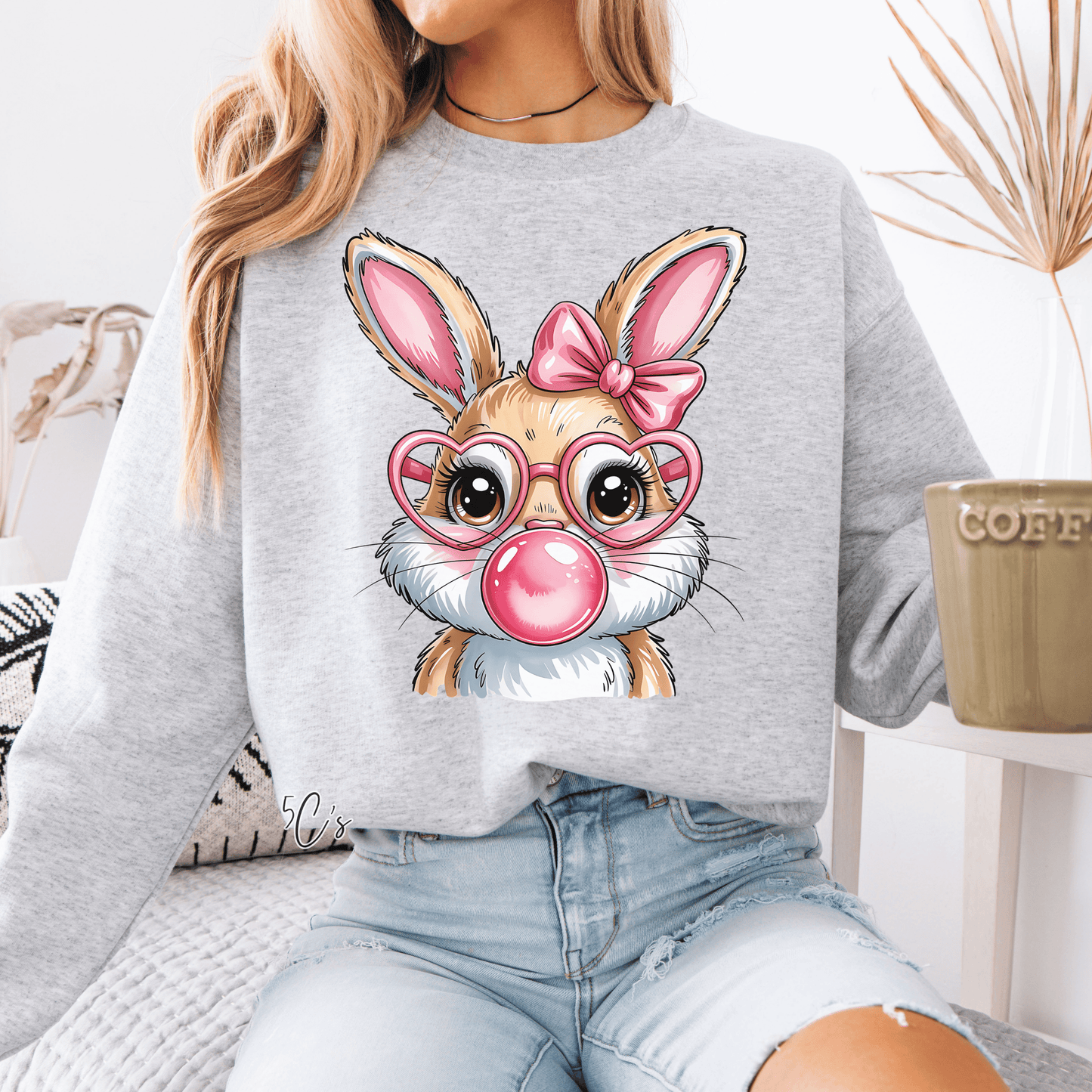 Coquette Easter Bunny Blowing Bubble Sweatshirt