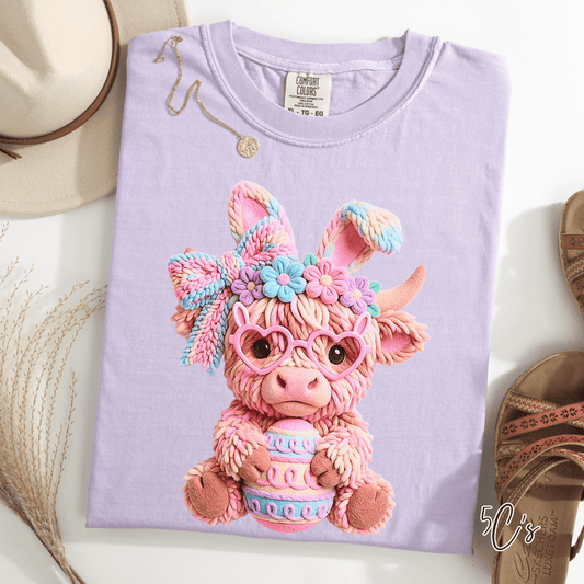Faux Latch Hook Easter Highland Cow Graphic Tee