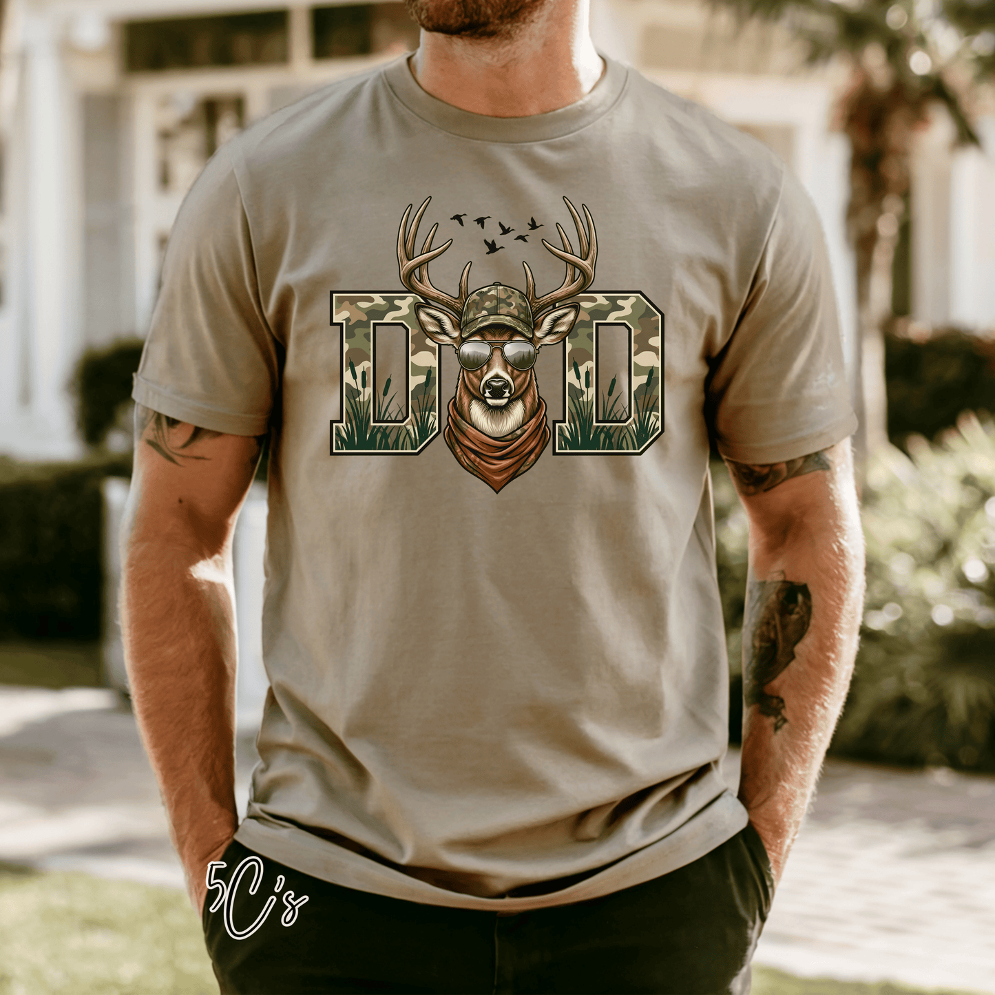 Camo Hunting Deer Dad Graphic Tee