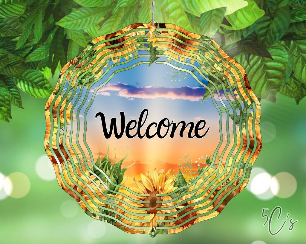 Welcome Sunflowers Wind Spinner