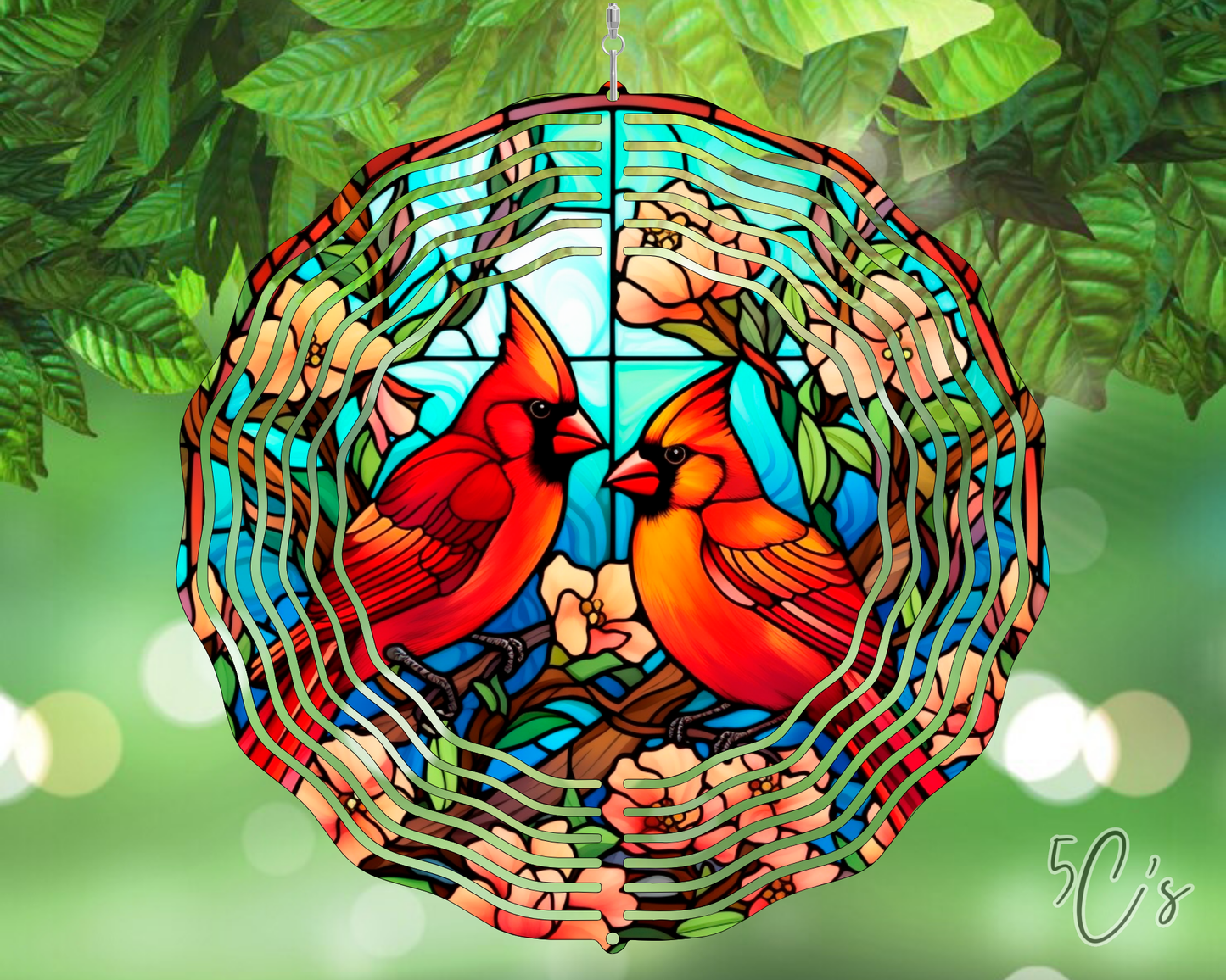 Stained Glass Cardinals Wind Spinner