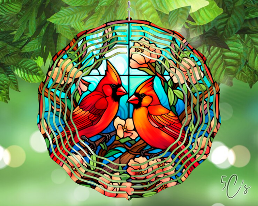 Stained Glass Cardinals Wind Spinner