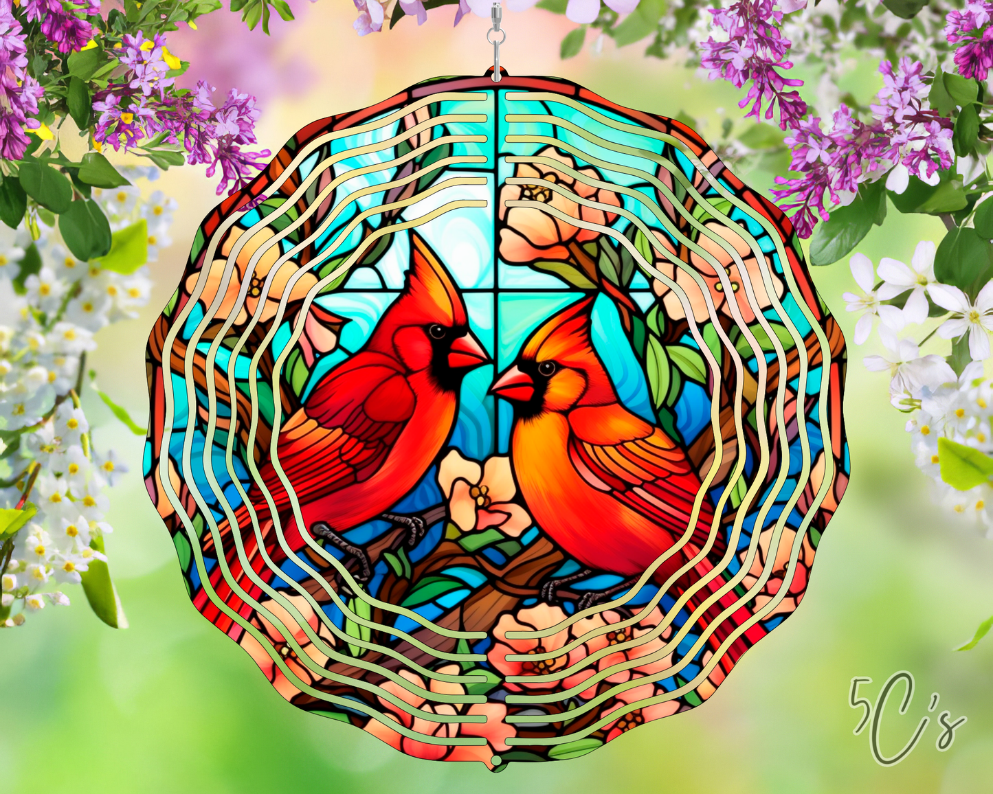 Stained Glass Cardinals Wind Spinner