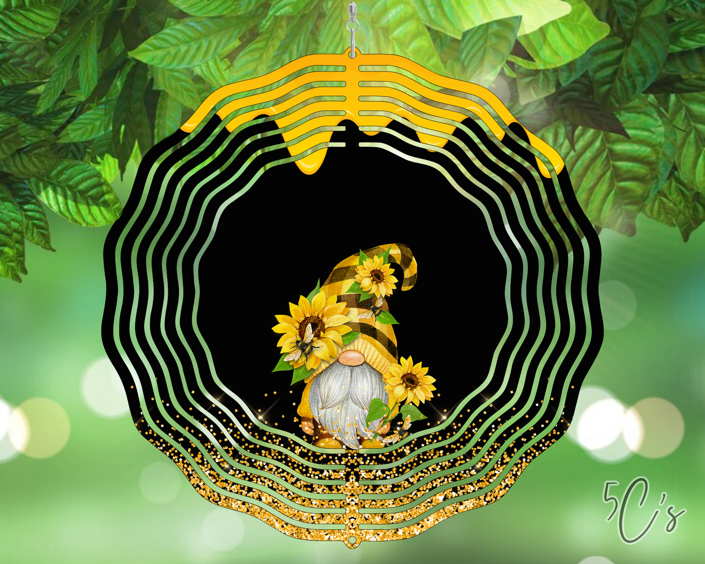 Gnome Sunflower Honey Drip Wind Spinner