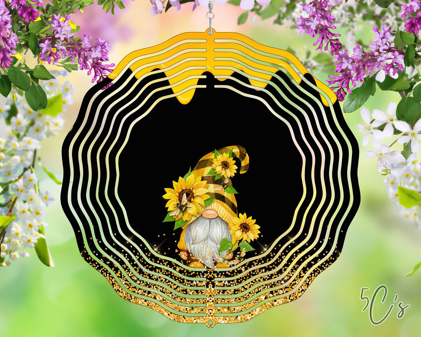 Gnome Sunflower Honey Drip Wind Spinner